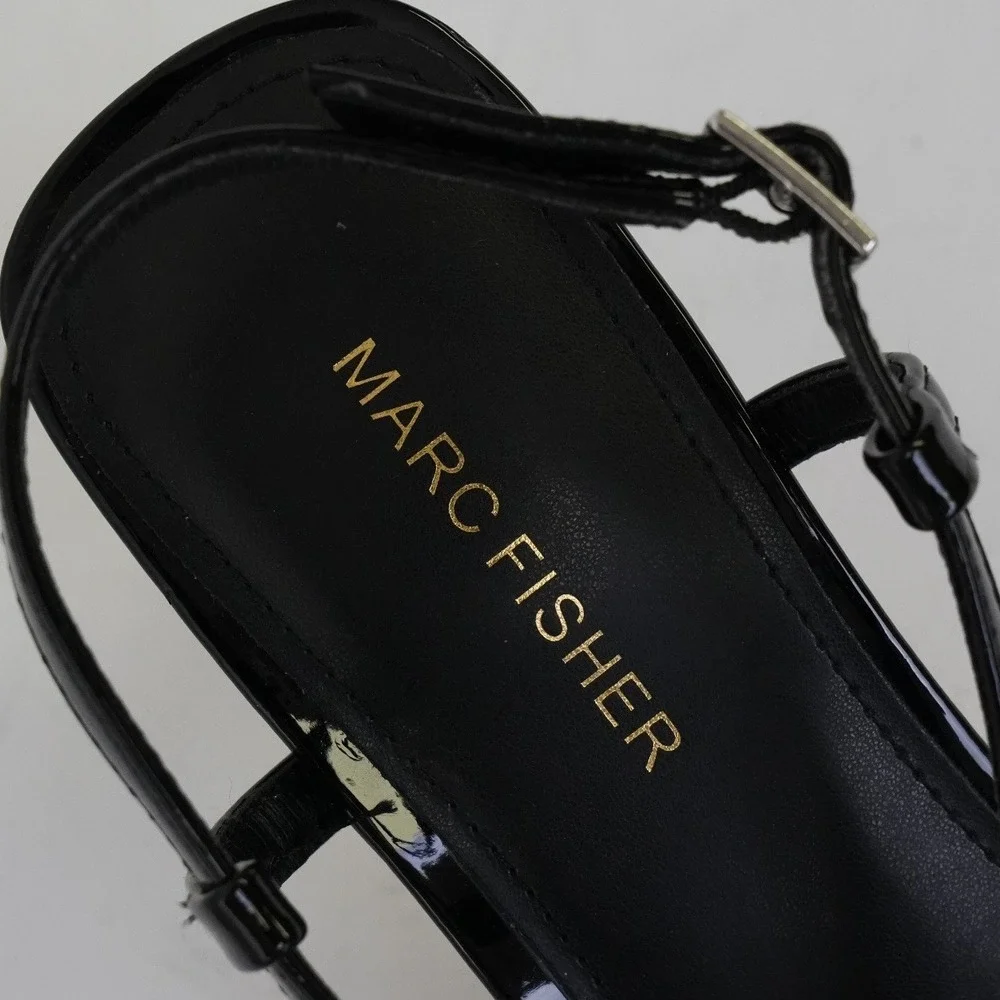 Marc‎ Fisher, Danzy Black Patent Bow Slingback Kitten Heel Sandals Size 7